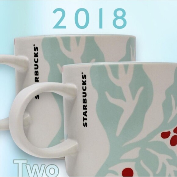 Starbucks Mugs dining 2# 12 ounce mug green red coffee branch cherries holiday - Picture 8 of 8
